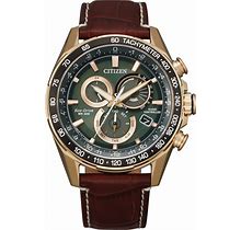 Citizen Eco-Drive Men's Chronograph Pcat Brown Leather Strap Watch 43mm - Gold