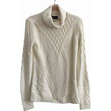 Venus Sweaters | Cable Knit Sweater Venus Off White Ivory Cable Knit Knit Turtleneck Small | Color: Cream/White | Size: S