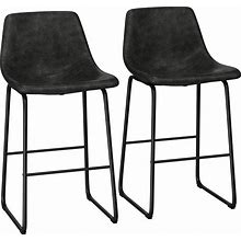 Shahoo Bar Stools Set Of 2, 29 Inch Industrial Faux Leather Dining Chairs With Metal Legs And Footrest, Counter Height Barstools With Back For High