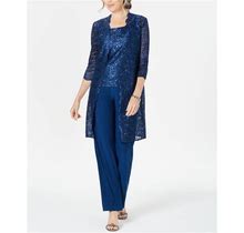 R & M Richards 3-Pc. Sequined Lace Pantsuit & Jacket - Peacock - Size 6