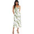 Quiz Women's Abstract Satin Midaxi Slap Dress, Size: 8, Green