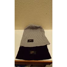 2 Nike Knitted Beanie Hats Caps Gray & Black Excellent Condition