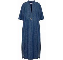 Valentino Garavani Women's Cotton-Chambray Caftan Dress - Blue - Size 8