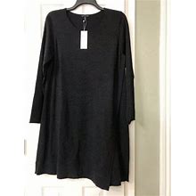 Large 278 Eileen Fisher Charcoal Jewel Neck Merino Jersey Asymettrical Dress