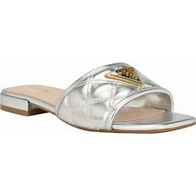 Guess Women's Tameli Square Toe Slip On Logo Dress Sandals - Silver - Size 6.5m