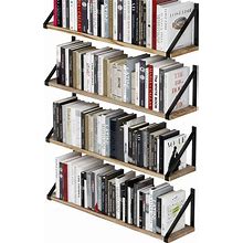 Wallniture Bora Floating Shelves, 24"X6", Set Of 4, Small Bookshelf Unit For Living Room, Office, Bedroom, Natural Burned Rustic Wood Wall Decor