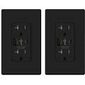 Elegrp 25-Watt 20 Amp Type A And Type C Dual USB Wall Charger With Duplex Tamper Resistant Outlet,Wall Plate Included,Black (2-Pack)