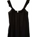 H&M Dresses | H&M Kaftan Loose-Fit Dress Size Large Black Ruffle Straps Cotton V-Neck Pullover | Color: Black | Size: L