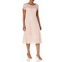 S.L. Fashions Sl Fashions Womens Short Sleeve Tea Length Fit And Flare Dress Petite Missy Faded Rose Sequin 12