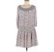 Shoshanna Casual Dress - Dropwaist Scoop Neck 3/4 Sleeves: White Floral Dresses - Women's Size 6