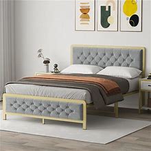 Bed Frame Queen Size Tufted Upholstered Platform Queen Bed Frame With Headboard, No Box Spring Needed,Full