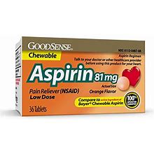 Goodsense Aspirin 81 Mg Pain Reliever (NSAID) Chewable Tablets, Low Dose Aspirin, Orange Flavor