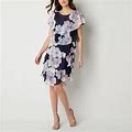 S. L. Fashions Floral Short Sleeve Shift Dress | Blue | Womens 14 | Dresses Shift Dresses | Tiered