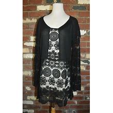 Gypsy 05 Beach Cover Up Black Dress Crochet Details Long Sleeve Size