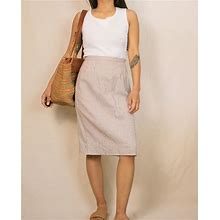 Vintage 50S Union-Made Striped Tan/White Knee-Length Skirt | Size 25W