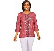 Alfred Dunner Women's Floral Texture Lace Trim Top Size M Terracotta