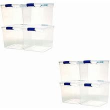 HOMZ Heavy Duty Modular Stackable Storage Tote Containers With Latching Lids, 31 Quart Capacity, Clear, 8 Count