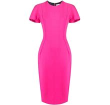 Victoria Beckham - Short-Sleeve Tailored Midi Dress - Women - Polyamide/Elastane/Polyester/Virgin Wool - 14 - Pink
