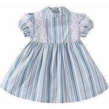Girl Dresses Short Sleeve Colour Stripe Ruffles Princess Dress Dance Party Dresses Baby Girl Dress Blue 12 Months-18 Months