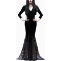 Women Maxi Dress V Collar Black Lace Dress Long Sleeve Party Gown Female Autumn Elegant Vestidos Lapel Rope High Waist Dress
