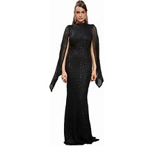 Lin Lin Q Womens Formal Sequin Split Sleeve Maxi Prom Dress, Bodycon Mermaid Evening Party Gowns