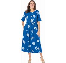 Plus Size Women's Stamped Empire Waist Dress By Woman Within In Bright Cobalt Starfish (Size 3X)