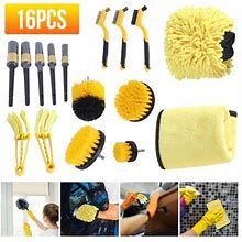 16Pcs Car Cleaning Kit, Auto Detailing Drill Brush Set, Wheel Cleaner Brush, Interior Detailing Wash Brushes Drill Engine Wheel Clean