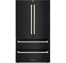 ZLINE 36 in. Autograph 22.5 Cu. Ft. Refrigerator With Ice Maker In Fingerprint Resistant Black Stainless Steel And Gold Accents, RFMZ-36-BS-G