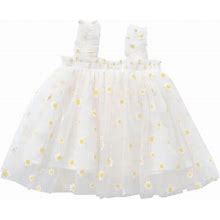 Kbkybuyz Girls Dresses Daisy Floral Summer Sleeveless Beach Tutu Dress Layered Tulle Dresses For Toddler Girls 1-6Y, Yellow, 12-51 Months Clearance