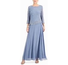 J Kara Beaded 34-Sleeve Gown Dusty Bluesilver 10 | Color: Blue/Silver | Size: 10