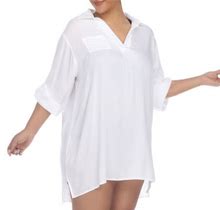 BOHO ME Button Down Shirt Dress In White At Nordstrom Rack, Size 2X
