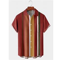 Geometric Stripes Chest Pocket Short Sleeve Shirt Clothing
