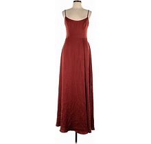 David's Bridal Casual Dress - Formal Scoop Neck Sleeveless: Burgundy Print Dresses - Women's Size 13