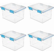 Sterilite Large 32 Qt Home Storage Container Tote With Latching Lids, (4 Pack), Clrs