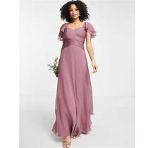 ASOS DESIGN Bridesmaid Short Sleeve Ruched Maxi Dress-Purple - Purple (Size: 0)