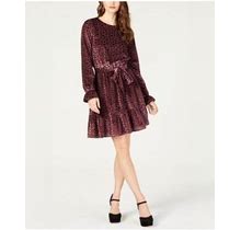 Michael Kors $140 1040 Purple Burnout Velvet Flounce A-Line Dress M Petites B+B
