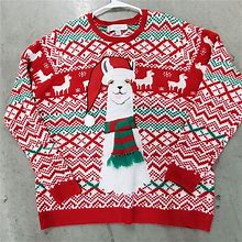 Ugly Christmas Sweater Llama Red Scarf White Green Holiday Jolly Sweater - XXL