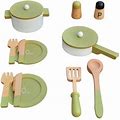 Teamson US Inc Kids' Little Chef Frankfurt Wooden Cookware Play Kitchen Accessories, Green