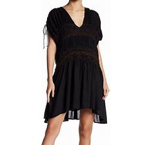 $108 Free People Szs Embroidered V-Neck Short Sleeve Dress Black Combo