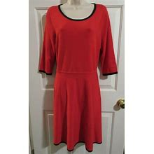 Talbots Petite Large Red Navy Pullover Flare Dress Career Dressy Knit