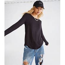 Aeropostale Womens' Long Sleeve Seriously Soft Crew Tee - Black - Size S - Spandex - Teen Fashion & Clothing - Shop Spring Styles