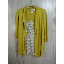 Serengeti Top Size M Yellow Floral Faux 2 Piece Half Sleeve Career