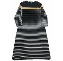 Lauren Ralph Lauren Dress Womens Medium Black Knit Striped Shoulder