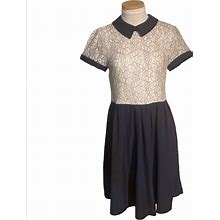 Modcloth Dresses | Modcloth Lace With Peplum Collar Short Sleeve Skater Dress Size M | Color: Blue/White | Size: M