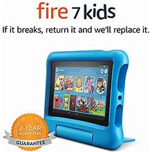 Fire 7 Kids Tablet, 7" Display, Ages 3-7, 16 GB, (2019 Release), Blue Kid-Proof Case