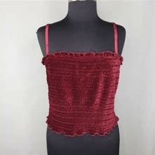 Wild Fable Smocked Stretch Velour Camisole Crop Top Womens Medium Red