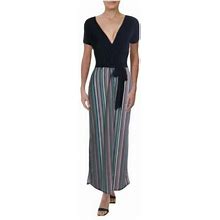 Leota Womens Navy Belted Faux Wrap Striped Casual Maxi Dress Size: