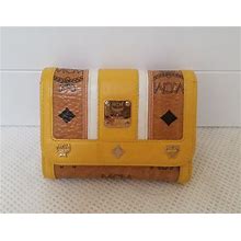 MCM Brown Yellow Tri-Fold Small Wallet
