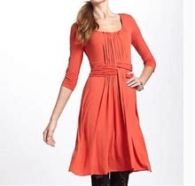 Womens S Smal Anthropologie Bailey 44 Orange Ruched Fit & Flare Dress