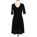 Evan Picone Casual Dress - Midi V-Neck 3/4 Sleeve: Black Dresses - Women's Size Medium